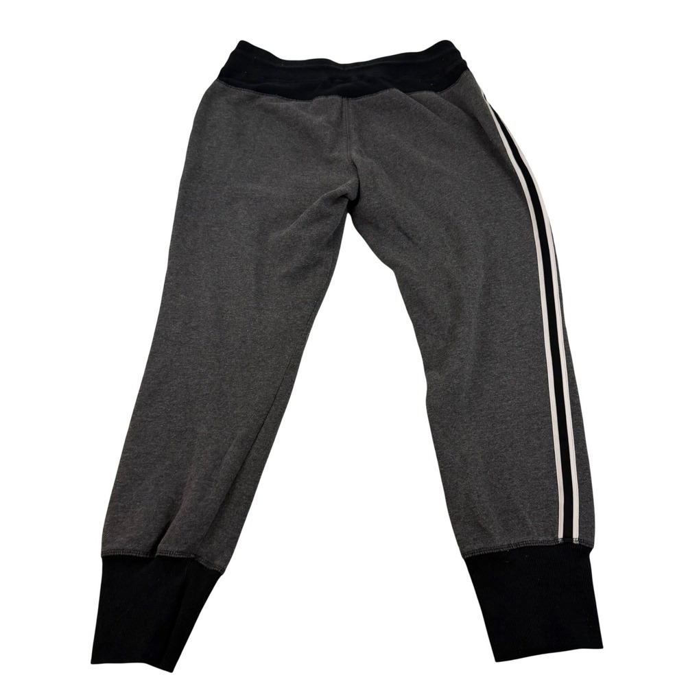 Reebok‎ Womens Jogger Pants Charcoal Grey Black Side Stripe Drawstring Large